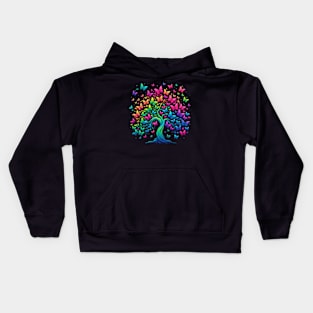 Neon Rainbow Butterfly Tree Watercolor Design Kids Hoodie